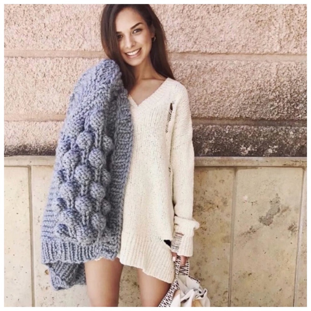 Hand Knit Chunky Cardigan Sweater - Picture 3 of 8